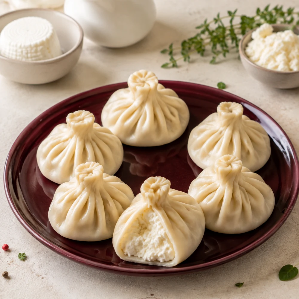 Cheese khinkali with a soft cheese filling